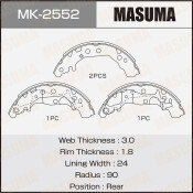 Колодки тормозные барабанные Masuma, комплект на ось (4 шт), арт. MK-2552