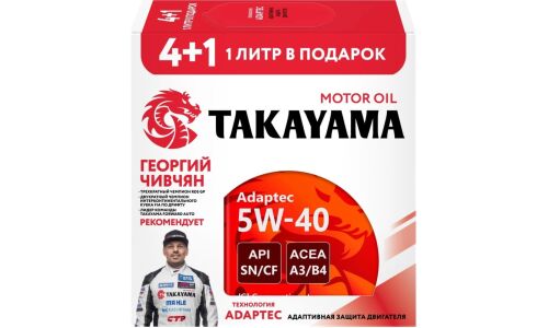 Масло моторное Takayama Adaptec 5w40, синтетическое, API SN/CF, ACEA A3/B4, JASO MA-2, универсальное, промопак 4+1л, арт. 605624