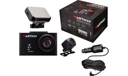 Видеорегистратор ARTWAY AV-701 UltraHD(4K), 3Мп, 3840x2160, обзор 170°, экран 2.4", WiFi, 2 камеры