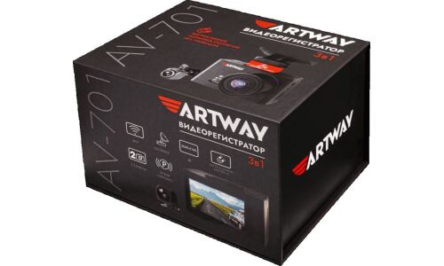 Видеорегистратор ARTWAY AV-701 UltraHD(4K), 3Мп, 3840x2160, обзор 170°, экран 2.4", WiFi, 2 камеры