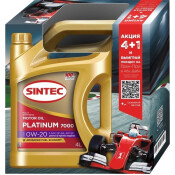 Масло моторное Sintec Platinum 7000 0w20, синтетическое, API SP, ILSAC GF-6A, для бензинового двигателя, промопак 4+1л, арт. 600222