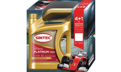 Масло моторное Sintec Platinum 7000 5w30, синтетическое, API SL/CF, ACEA A3/B4, для бензинового двигателя, промопак 4+1л, арт. 600223