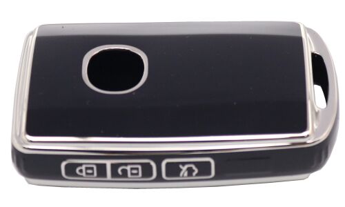 Чехол на смарт-ключ Mazda, полиуретан, 3 кнопки (кнопка багажника), чёрный цвет