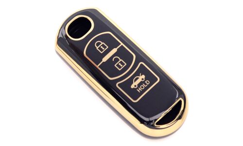 Чехол на смарт-ключ Mazda, полиуретан, 3 кнопки (кнопка багажника), чёрный цвет