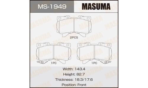Колодки тормозные дисковые Masuma, передние, комплект на ось (4 шт), арт. MS-1949