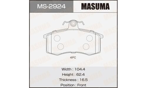 Колодки тормозные дисковые Masuma, передние, комплект на ось (4 шт), арт. MS-2924