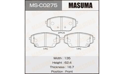 Колодки тормозные дисковые Masuma, передние, комплект на ось (4 шт), арт. MS-C0275