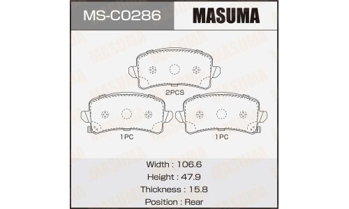 Колодки тормозные дисковые Masuma, задние, комплект на ось (4 шт), арт. MS-C0286
