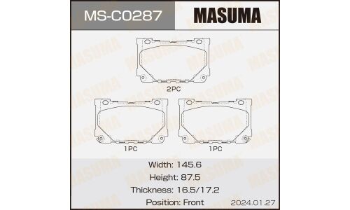 Колодки тормозные дисковые Masuma, передние, комплект на ось (4 шт), арт. MS-C0287
