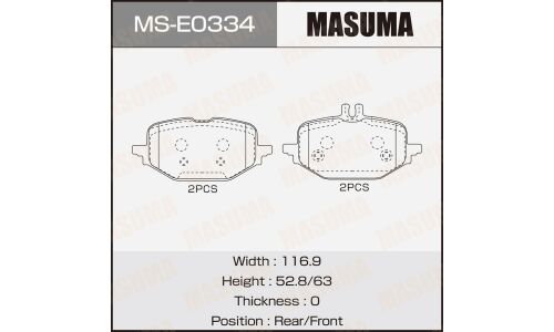 Колодки тормозные дисковые Masuma, задние, комплект на ось (4 шт), арт. MS-E0334