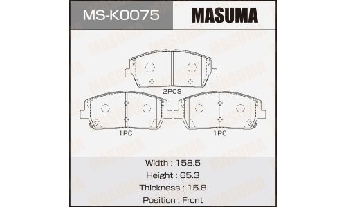 Колодки тормозные дисковые Masuma, передние, комплект на ось (4 шт), арт. MS-K0075
