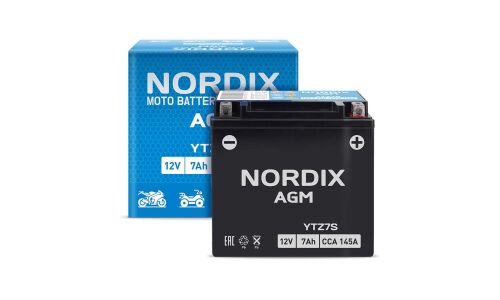 Аккумулятор для мото Nordix AGM YTZ7S, 7Ач, CCA 145, необслуживаемый