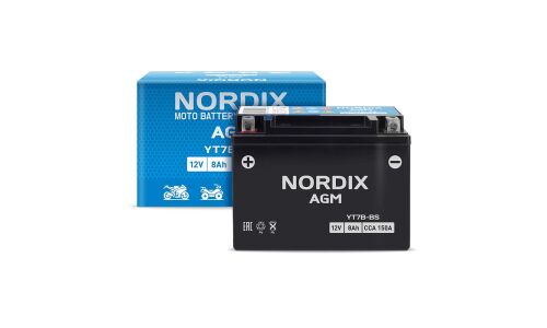 Аккумулятор для мото Nordix AGM YT7B-BS, 8Ач, CCA 150, необслуживаемый