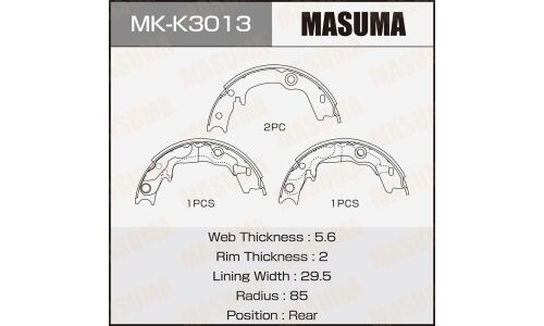 Колодки тормозные барабанные Masuma, комплект на ось (4 шт), арт. MK-K3013