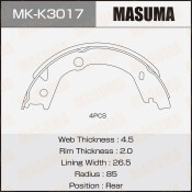 Колодки тормозные барабанные Masuma, комплект на ось (4 шт), арт. MK-K3017