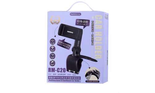 Держатель для телефона Remax Multifunctional EV Dashboard Car Holder, прищепака на приборную панель, поворотный, чёрный, арт. RM-C20