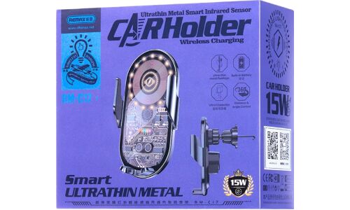 Держатель для телефона Remax CarHolder Wireless Charging, в дефлектор, поворотный, с функцией беспроводной зарядки (15Вт, Lightning), чёрный, арт. RM-C17
