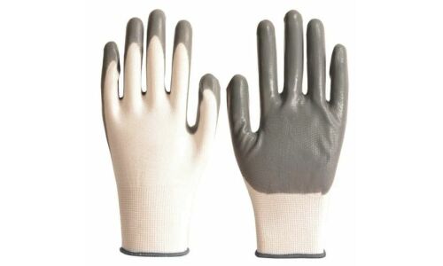 Перчатки нейлоновые, с нитриловым обливом, белый/серый цвет, размер M, 1 пара, арт. 004-318-8