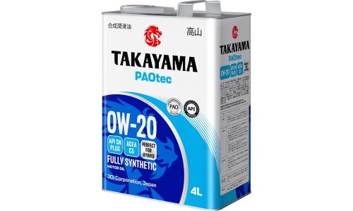 Масло моторное Takayama PAOtec 0w20, синтетическое, API SN+, ACEA C5, универсальное, 4л, арт. 6056036