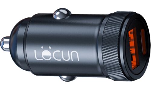 Зарядное устройство в прикуриватель Lecun Mini, 12/24, 1xUSB (5В/3А, 9В/2А, 12В/1.5А), 1xUSB Type-C PD (5В/3А, 9В/3А, 12В/3А), 33Вт, с функцией Power Delivery, арт. LC-21