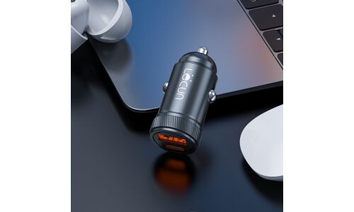 Зарядное устройство в прикуриватель Lecun Mini, 12/24, 1xUSB (5В/3А, 9В/2А, 12В/1.5А), 1xUSB Type-C PD (5В/3А, 9В/3А, 12В/3А), 33Вт, с функцией Power Delivery, арт. LC-21