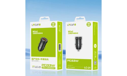 Зарядное устройство в прикуриватель Lecun Mini, 12/24, 1xUSB (5В/3А, 9В/2А, 12В/1.5А), 1xUSB Type-C PD (5В/3А, 9В/3А, 12В/3А), 33Вт, с функцией Power Delivery, арт. LC-21
