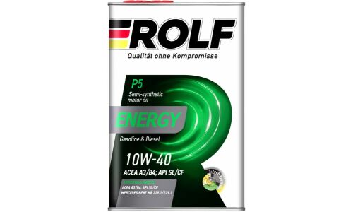 Масло моторное Rolf Energy 10w40, полусинтетическое, API SL/CF, ACEA A3/B4, универсальное, 4л, арт. 322227