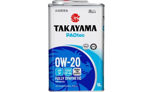Масло моторное Takayama PAOtec 0w20, синтетическое, API SP, ILSAC GF-6A, для бензинового двигателя, 1л, арт. 100445