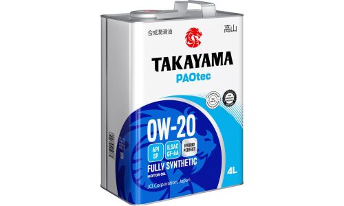 Масло моторное Takayama PAOtec 0w20, синтетическое, API SP, ILSAC GF-6A, для бензинового двигателя, 4л, арт. 101140