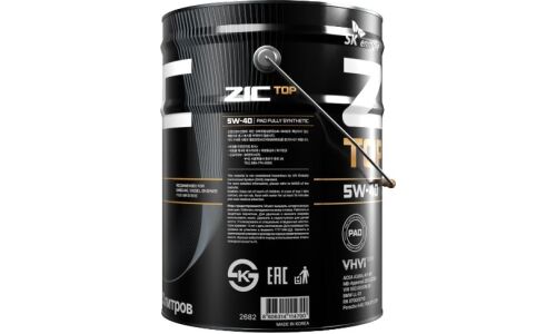 Масло моторное ZIC TOP 5w40, синтетическое, API SP, ACEA A3/B3/B4, универсальное, 20л, арт. 192682