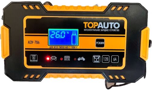 Устройство зарядное ТопАвто АЗУ-706, автоматический режим, 12В, до 100Ач, ток заряда до 6А, для WET, AGM, GEL, арт. АЗУ706
