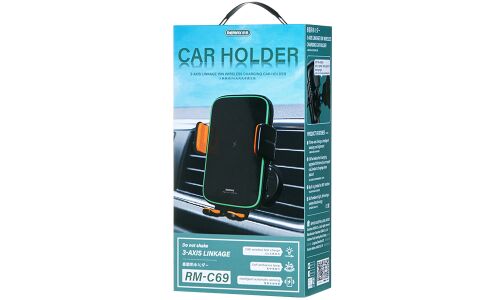 Держатель для телефона Remax 3-Axis Linkage Car Holder, в дефлектор, гравитационный, с беспроводной зарядкой 15Вт, арт. RM-C69
