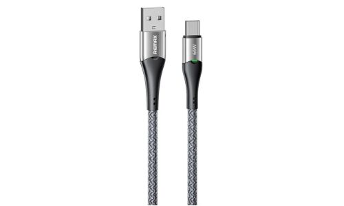 Кабель для мобильных устройств Remax Fast Charging Data Cable 66W, с индикатором, с USB на USB Type-C, 6А, 1.2м, серый, арт. RC-C117