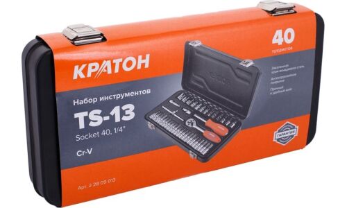 Набор торцевых головок Кратон TS-13, с трещоткой, под размер 1/4", комплект 40 предметов, арт. 2 28 09 013