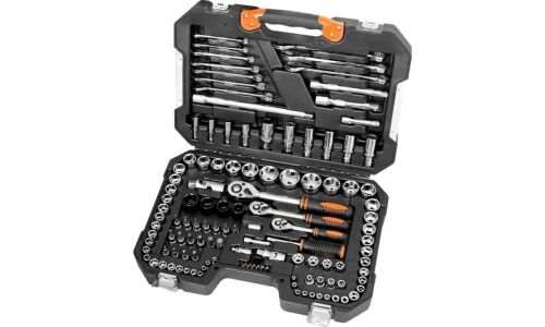 Набор инструментов Кратон TS-22, под размеры 1/2", 1/4" и 3/8", комплект 120 предметов, арт. 2 28 09 022