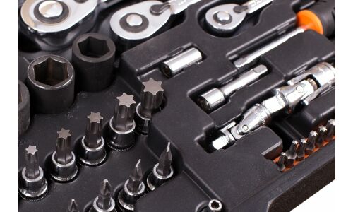 Набор инструментов Кратон TS-22, под размеры 1/2", 1/4" и 3/8", комплект 120 предметов, арт. 2 28 09 022