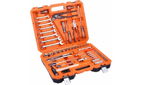 Набор инструментов Кратон, с трещоткой, под размеры 1/2, 1/4", комплект 72 предмета, арт. 2 28 09 010
