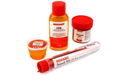 Набор для пайки Rexant К4, универсальный (припой, канифоль, паяльный жир, флюс СКФ), арт. 09-3744