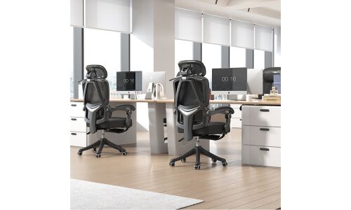 Кресло офисное FlexSeat CH-2, сетка/ткань, чёрное, с вешалкой и регулируемой спинкой