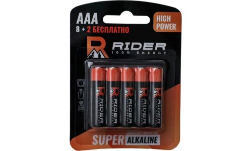 Батарейка щелочная Rider High Power Super Alkaline, AAA (LR03), 1.5В, 10 шт, арт. 0318/0325