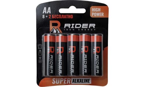 Батарейка щелочная Rider High Power Super Alkaline, AA (LR6), 1.5В, 10 шт, арт. 0295/0301