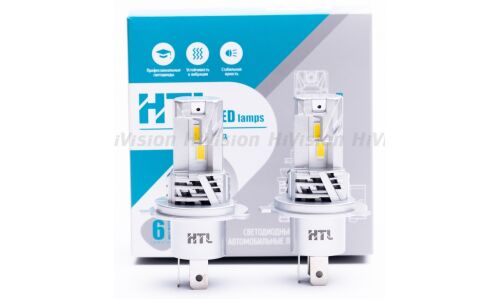 Лампа светодиодная HTL S1 H4 (P43t, T16), 12В, 16/16Вт (соответствует 60/55Вт), 4000К, комплект 2 шт, арт. Л0473