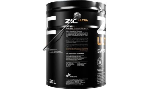 Масло моторное ZIC Ultra 5w30, синтетическое, API CK-4/CJ-4, ACEA E4/E6/E7/E8/E9/E11, JASO DL-0/DH-1/DH-2, для дизельного двигателя, 20л, арт. 192693