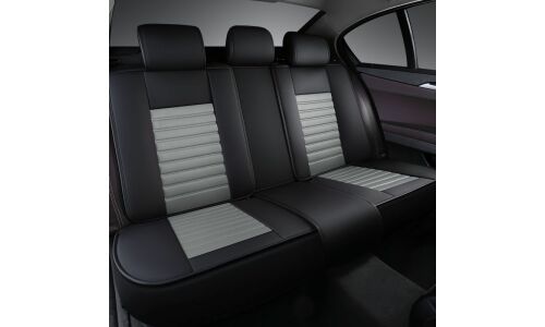 Чехлы Autopremier Meridian 5D, для переднего и заднего ряда, экокожа, закрытая спинка, карман, чёрно-серый цвет, 11 предметов, арт. MID1000