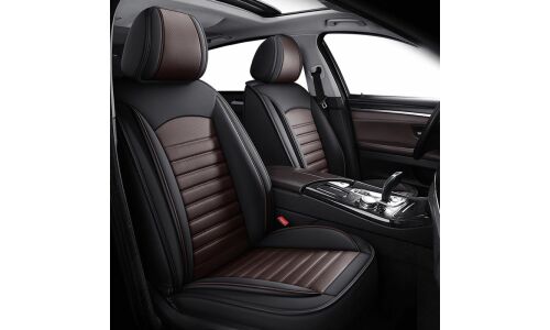 Чехлы Autopremier Meridian 5D, для переднего и заднего ряда, экокожа, закрытая спинка, карман, чёрно-коричневый цвет, 11 предметов, арт. MID1000