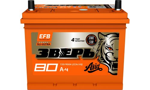 Аккумулятор Зверь ASIA EFB Q-85/85D23L (6СТ- 80VL / 70-3-R), 80Ач, ССА 720А, необслуживаемый, технология EFB