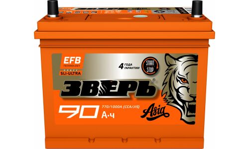 Аккумулятор Зверь ASIA EFB S-95R/110D26R (6СТ- 90VL / 82-3-L), 90Ач, ССА 770А, необслуживаемый, технология EFB