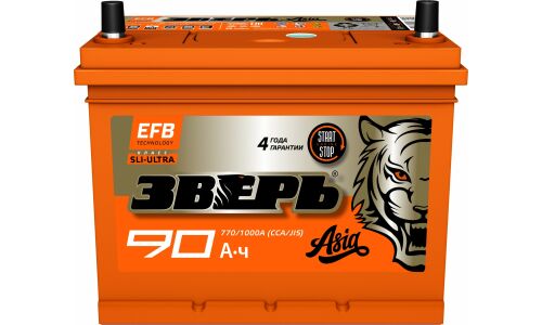 Аккумулятор Зверь ASIA EFB S-95/110D26L (6СТ- 90VL / 82-3-R), 90Ач, ССА 770А, необслуживаемый, технология EFB