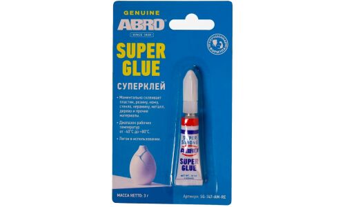 Суперклей ABRO Masters Super Glue, цианокрилатный, многоцелевой, тюбик 3г, арт. SG-747-AM-RE