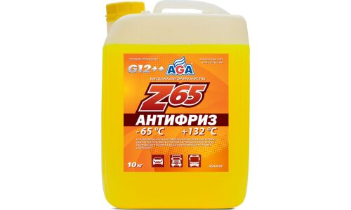 Антифриз AGA Z65, G12++, жёлтый, -65°C, 10кг, арт. AGA044Z